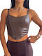 Chica Women's Crop Top Leather with Straps Brown