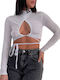 Γυναικείο Crop Top Μακρυμάνικο Λευκό