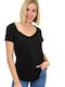 First Woman Women's T-shirt with V Neckline Black