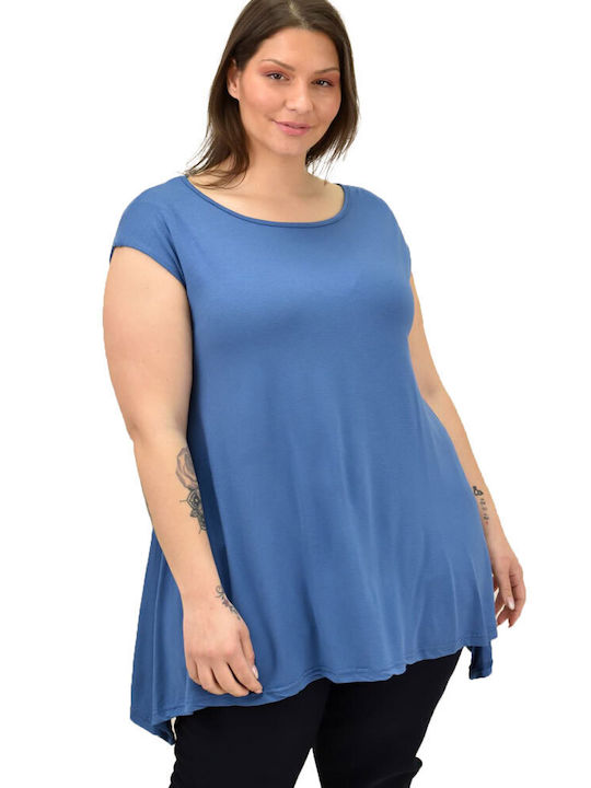 First Woman Women's Oversized T-shirt with V Neck Blue