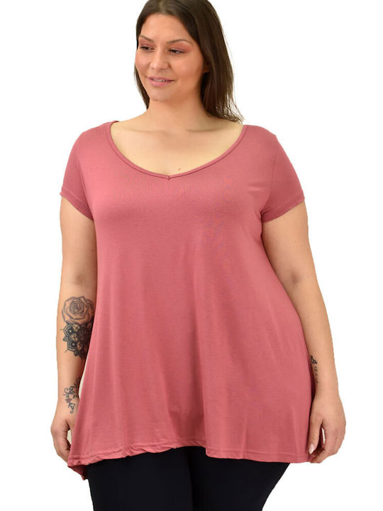 First Woman Women's Oversized T-shirt with V Neck Burgundy
