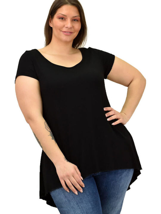 Damen Sommer Bluse Kurzärmelig Schwarz