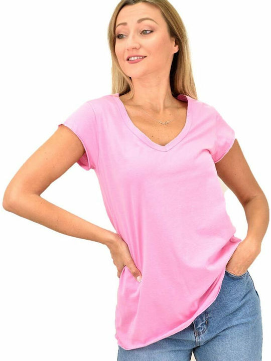 First Woman Women's T-shirt with V Neckline Pink