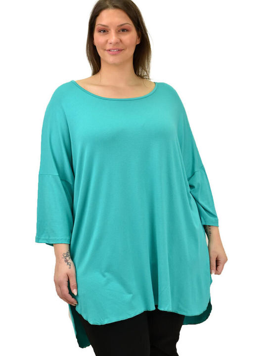 First Woman Women's Blouse with 3/4 Sleeve Turquoise