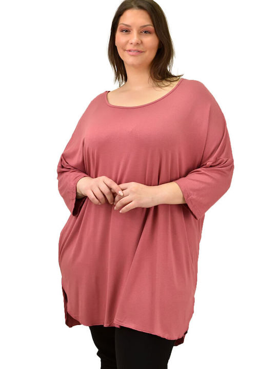 First Woman Women's Blouse with 3/4 Sleeve Pink