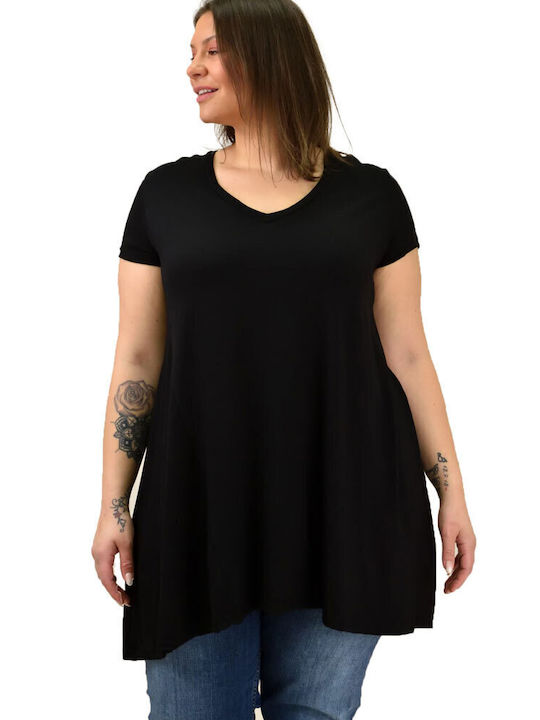First Woman Women's Oversized T-shirt with V Neck Black