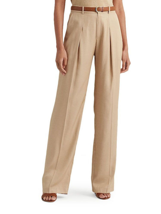 Ralph Lauren Women's Fabric Trousers in Wide Line Beige