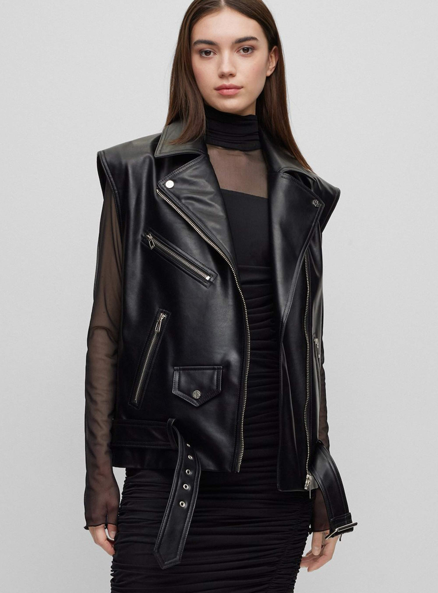 Hugo boss ladies leather biker jacket shop