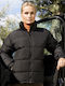 Women's Short Puffer Jacket Windproof for Winter Black