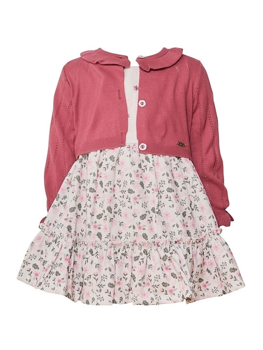 Kinderkleid Kurzärmelig Blumen Set mit Mantel Rosa
