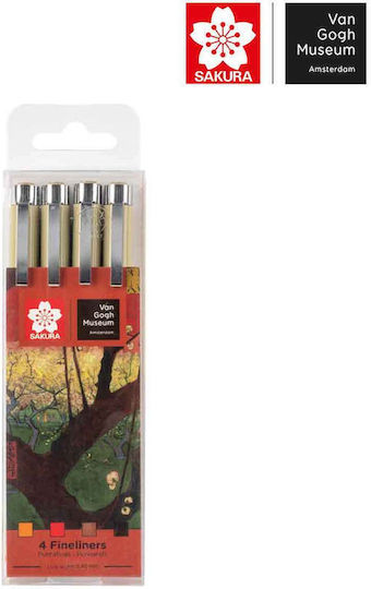 Sakura Μαρκαδόροι Σχεδίου Ασημί 0.45mm Σετ 4τμχ
