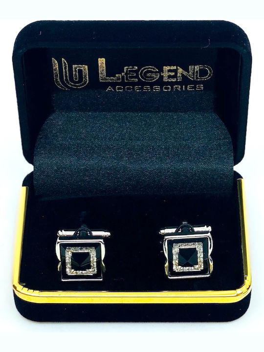 Legend Accessories Μανικετόκουμπα από Ασήμι σε Μαύρο Χρώμα