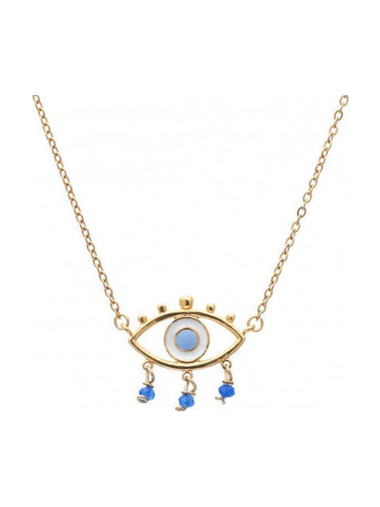 LifeLikes Lucky Charm Eye Necklace Gold Plated with Zircon Blue