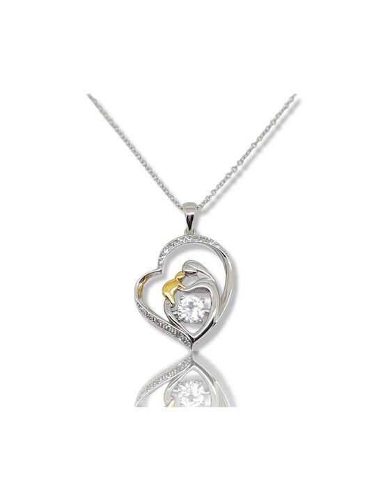 Mentzos Necklace with design Heart from White Gold 14K with Zircon