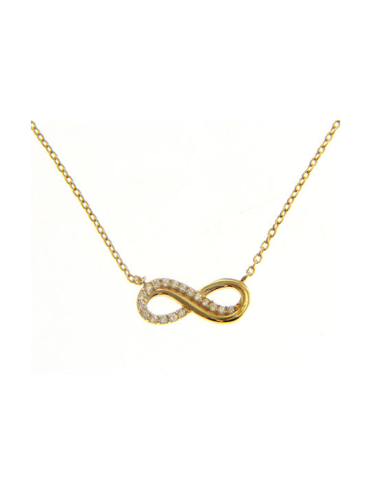 Mentzos Necklace Infinity from Gold 9 K with Zircon