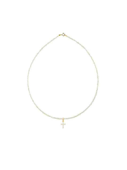 Margaritari Halskette aus Weißgold 14K mit Perlen