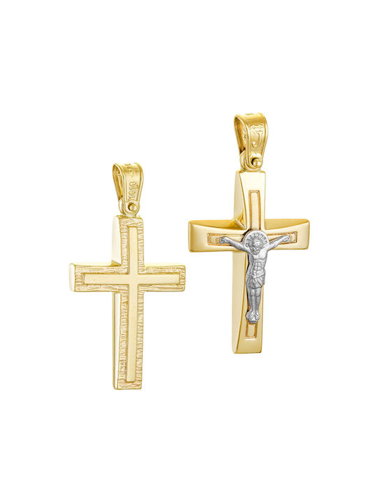 Papoulidis Jewellery Men's Gold Cross 14K Double Sided with the Crucified