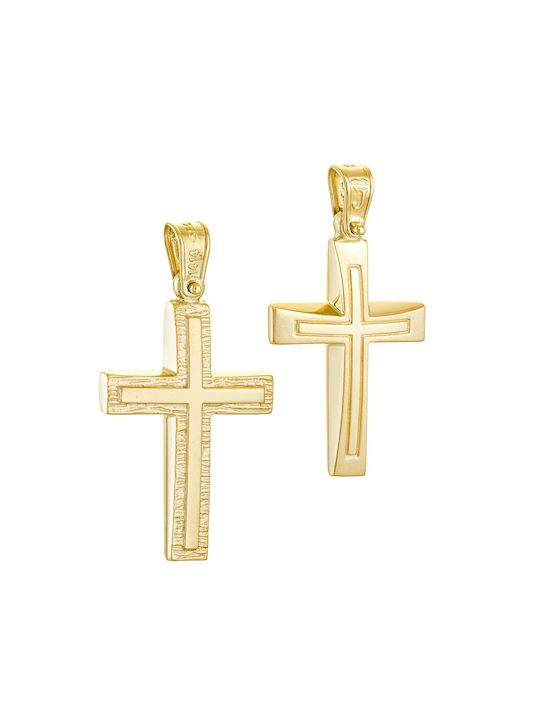 Papoulidis Jewellery Men's Gold Cross 14K Double Sided with Chain