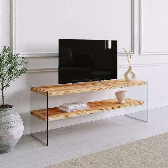 TV Stand Made of Solid Wood & Glass Brown L120xD45xH45cm