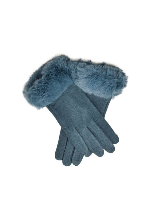 Potre Μπλε Γυναικεία Γάντια με Γούνα