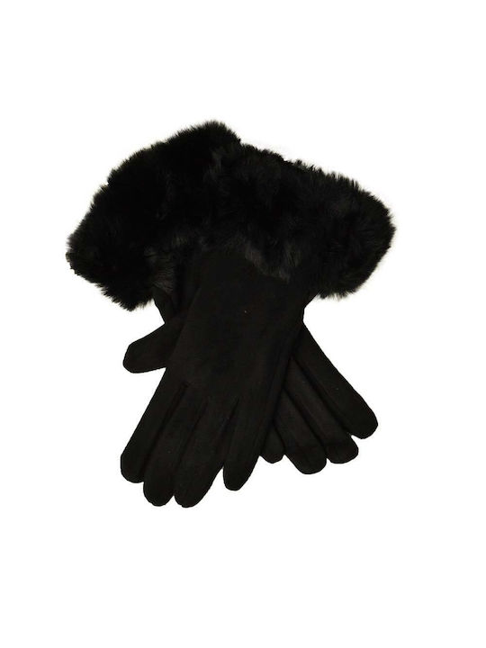 Potre Μαύρα Γυναικεία Γάντια με Γούνα