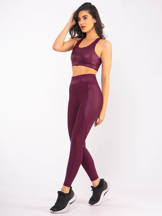 The Lady Women's Long Training Legging High Waisted & Push Up Burgundy