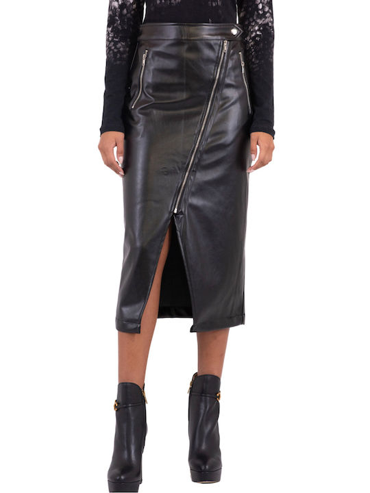 Religion Leather High Waist Midi Skirt in Black color