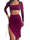 Chica High Waist Midi Skirt in Burgundy color