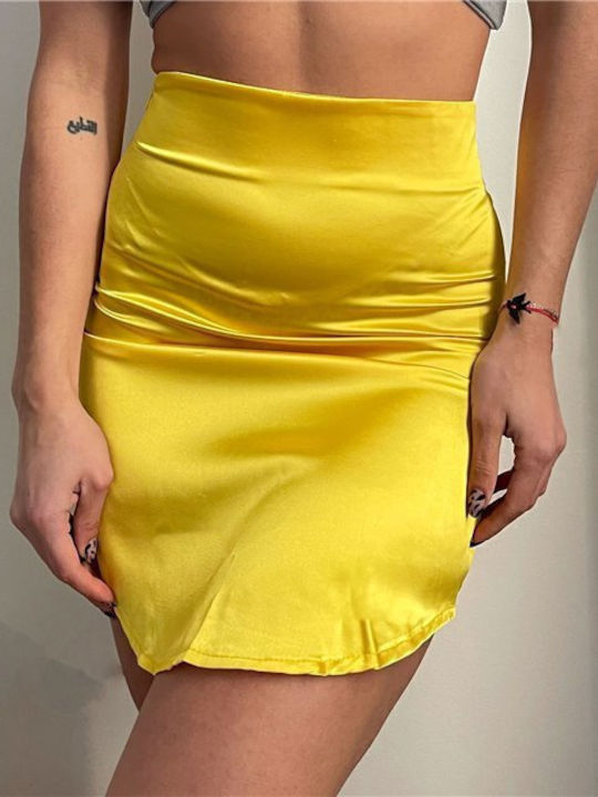 Chica Σατέν Ψηλόμεση Mini Φούστα Κίτρινη