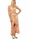 Set mit Hoch tailliert Maxi Rock Blumen Orange