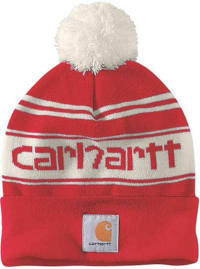 Pom Pom Beanie Γυναικείος Σκούφος Πλεκτός σε Κόκκινο χρώμα