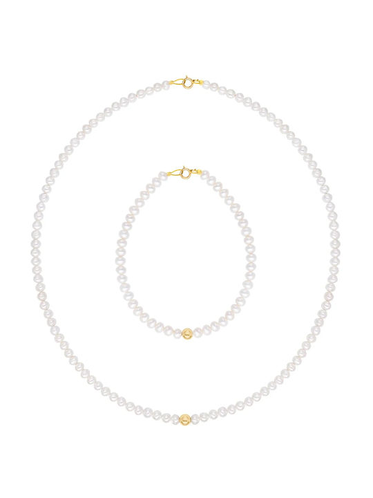 Margaritari Gold Set Necklace & Bracelet with Pearls 14K