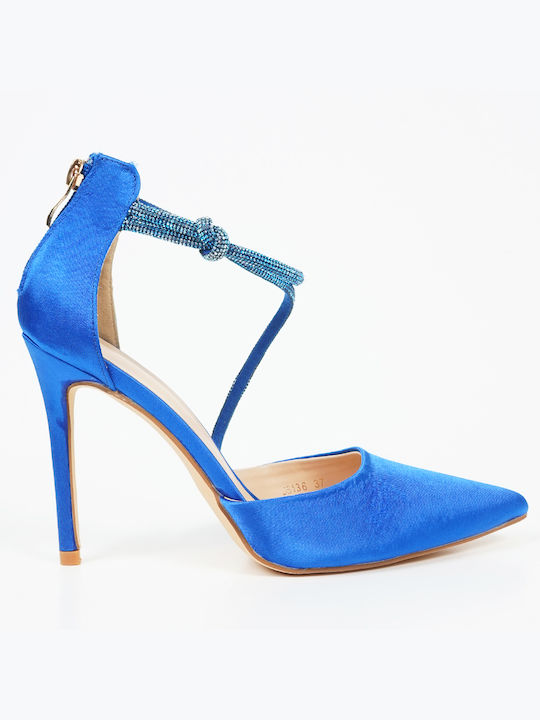 Piazza Shoes Pointed Toe Blue Heels with Strap