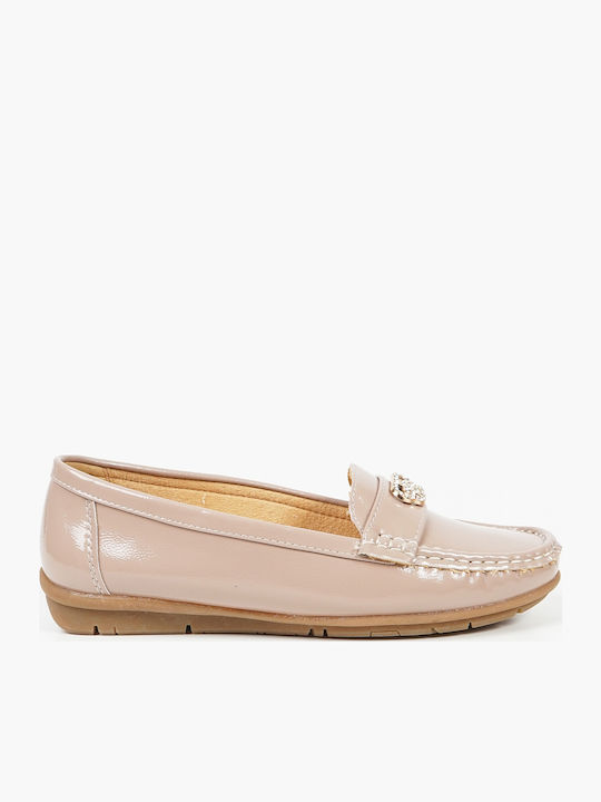 Patent Leather Women's Loafers in Beige Color