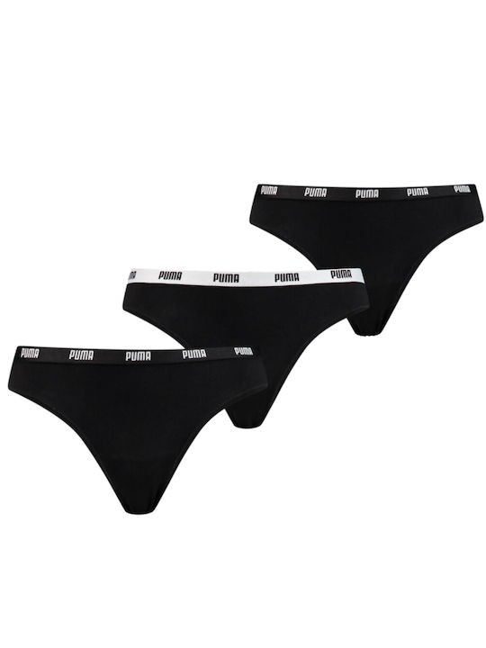 PUMA Βαμβακερά Γυναικεία String 3Pack Μαύρα