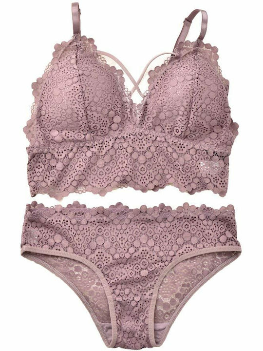 Potre Lace Underwear Set with Bralette & Slip Purple