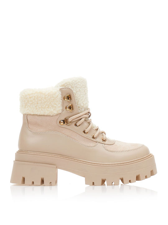 Tsoukalas Suede Women's Ankle Boots with Fur Beige