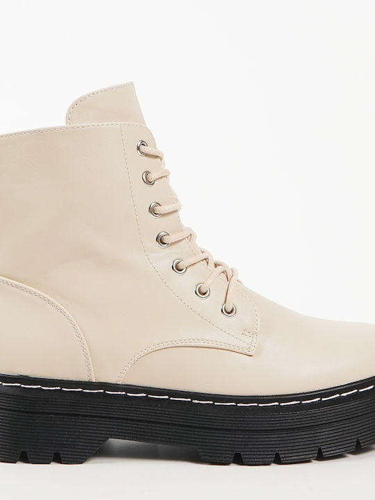 Piazza Shoes Women's Combat Boots Beige