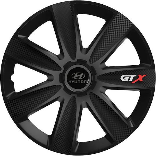 Versaco Car Hubcap Set GTX Carbon with Hyundai Emblem 15" 4pcs Black