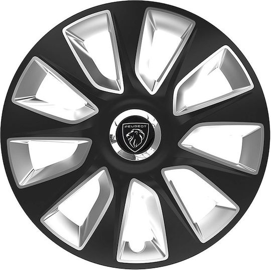 Versaco Car Hubcap Set Stratos RC with Peugeot Emblem 15" 4pcs Black
