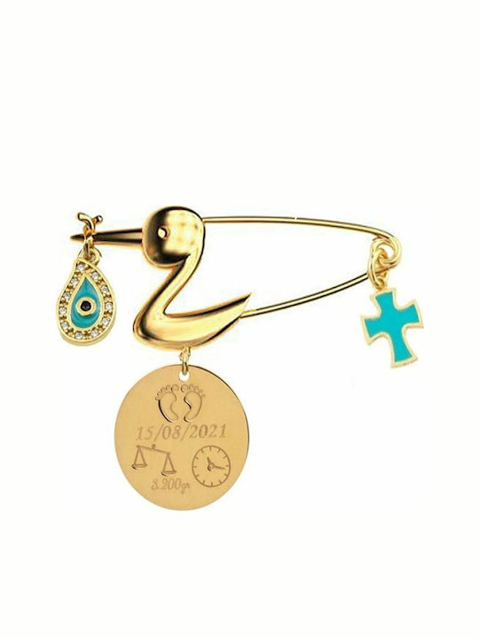Paraxenies Child Safety Pin made of Gold Plated Silver with Cross for Boy