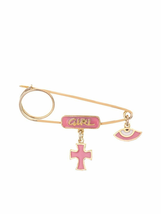 Paraxenies Child Safety Pin made of Gold Plated Silver with Cross for Girl