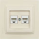 Mono Electric Doppelter Netzsteckdose RJ45 mit Rahmen Typ Cat6 in Beige Farbe 505-001736126