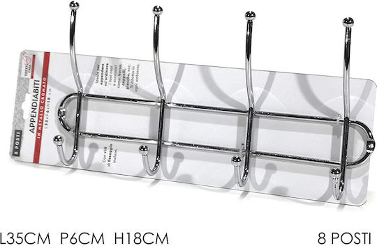 General Trade Wall Hanger Metal 8 Hooks Silver 35x18x6cm