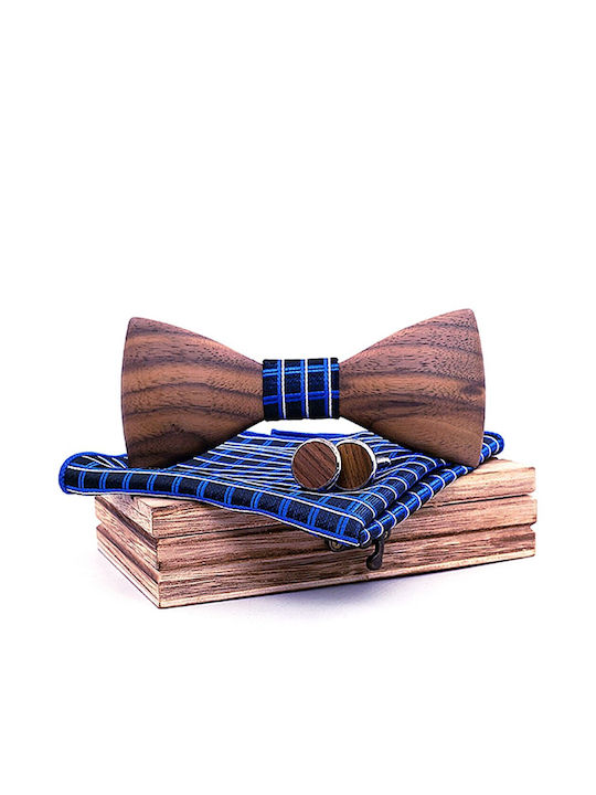 Legend Accessories Wooden Bow Tie Set with Cufflinks and Pochette Blue Legend