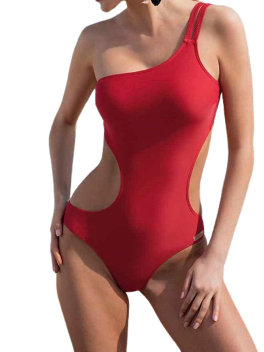 One-Piece Swimsuit with Cutouts Red
