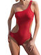 One-Piece Swimsuit with Cutouts Red