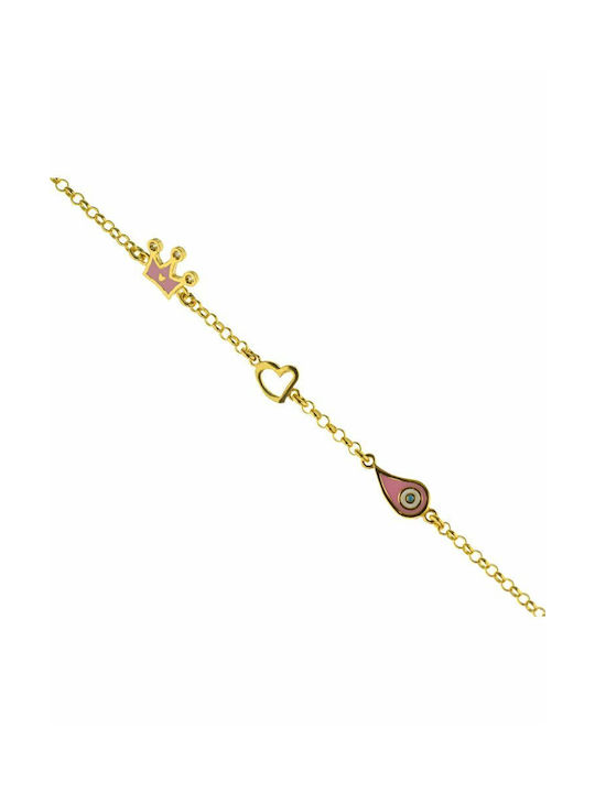 Paraxenies Kids Bracelet Chain from Gold-plated Silver with Crown, Evil Eye & Heart