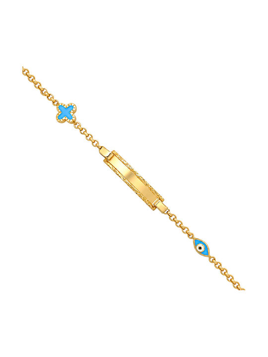 Xryseio Kids Bracelet ID from Gold 14K with Evil Eye & Σταυρό