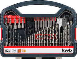 KWB Set 62 Burghie cu Tija Cilindrică pentru Materiale de construcție, Metal și Lemn